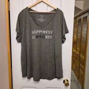Torrid Womens Plus Size 5 Happiness Is Whiskey Graphic V-Neck Tee Charcoal Gray
